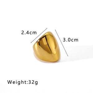 Detailed size view of chunky 18K gold plated oval ring with 2.4cm x 3.0cm dimensions