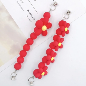 Red Acrylic Beaded Flower Bracelet With Alloy Magnetic Clasp Phone Case Accessory Lanyard For Women New Year Style