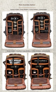 Detail of adjustable dividers and interior layout for cameras and drones in backpack