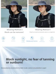 Chapeau de soleil extérieur avec large bord, tissu rafraîchissant et masque amovible UPF 50+