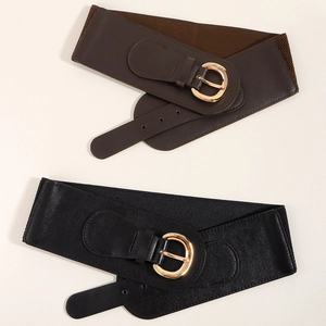 Chic wide elastic waist belts in black and brown with vintage gold buckles for women