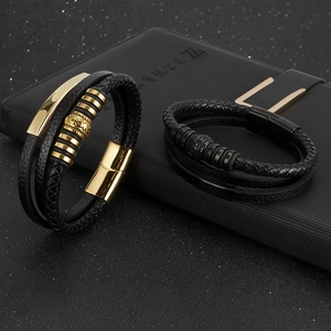 Men Multilayer Woven Leather Bracelet Stainless Steel Magnetic Clasp Retro Masculine Bangle Punk Jewelry