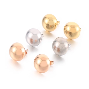 Three pairs of dome earrings in gold, silver, and rose gold stainless steel metal