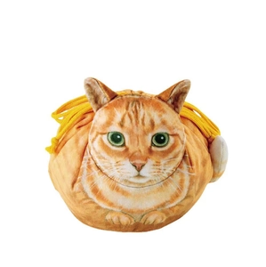 Cute plush orange cat drawstring pouch with soft texture and round storage design