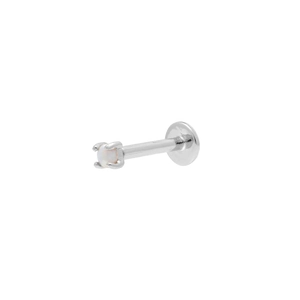 Macro view of S925 sterling silver flat back stud earring with four-prong opal stone