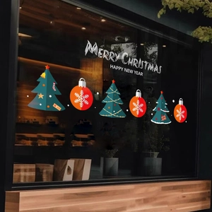 Weihnachts Fensteraufkleber Statisch Haftend PVC Doppelseitig Merry Christmas Frohes Neues Jahr Bäume Schneeflocken Glasaufkleber