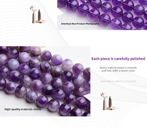 Macro detail of polished natural amethyst round beads in deep purple and textured light lavender