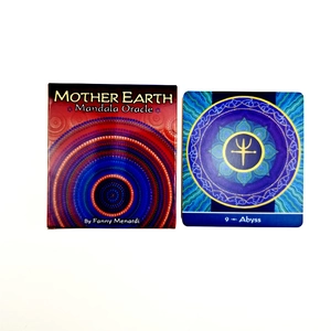 Detail view of Mother Earth Mandala Oracle box and Abyss card by Fanny Menardi