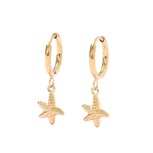 Golden starfish pendant hoop earrings made of titanium steel with a polished finish