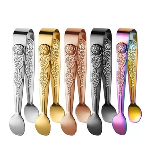 304 stainless steel rose embossed ice tongs set in silver gold rosegold black and rainbow