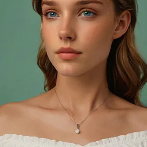 Elegant white rose pendant necklace in 925 sterling silver on a minimalist model display