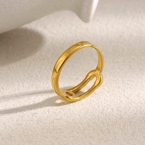 Polished 18K gold plated stainless steel open ring with unique safety pin design