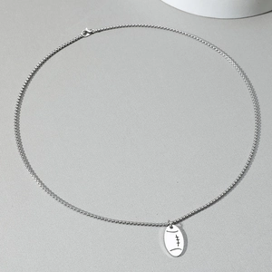 Silver stainless steel hip hop necklace with rugby pendant and durable box chain link