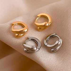 Twisted Hoop Earrings Alloy Geometric Huggie Loop With Silver Earring Post For Women Minimalist Fashion Liquid Metal Style