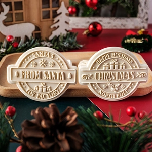 Christmas badge fondant cookie molds with Santa Claus and Happy Holidays relief patterns