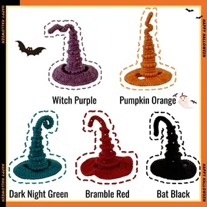 Handmade crochet pet wizard hats in five vibrant colors for Halloween cat and dog costumes