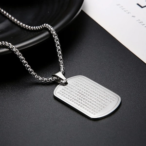 Men's titanium steel military tag necklace engraved with Heart Sutra on silver pendant