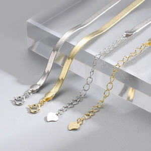 S925 sterling silver flat snake blade chain necklace in gold and silver finishes