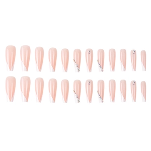 Unghie finte lunghe ballerina con punte a V bianche French e strass scintillanti