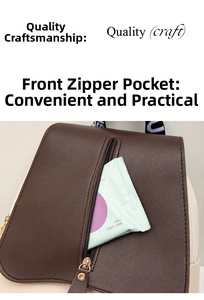 Detail showing the practical front vertical zipper pocket of the two-tone leather backpack