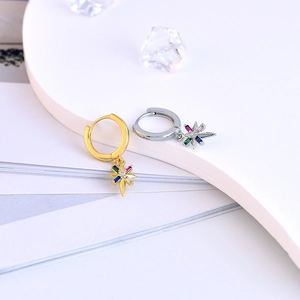 S925 silver star hoop earrings with colorful zircon stones in gold and silver finish