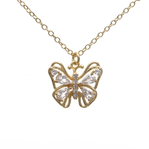 18K gold plated copper butterfly necklace with sparkling zircon pavé for men and women