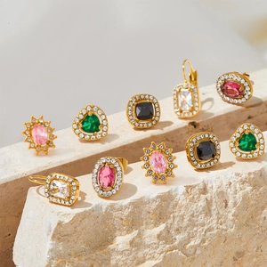 Vintage Heart Oval Emerald Cut Earrings Stainless Steel Gold Silver Plated Cubic Zirconia Luxury Jewelry For Women