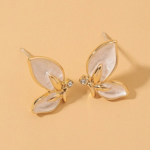 Butterfly Stud Earrings Alloy Shell Rhinestone With 925 Sterling Silver Earring Post Elegant Fashion For Women