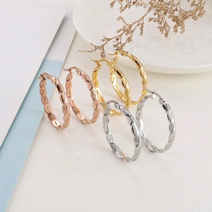 Boucles Oreilles Créoles Motif Corde Torsadée Pour Femmes Acier Inoxydable Minimaliste Élégant Texture Spirale Bijoux