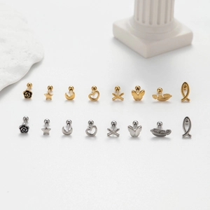 Mini stainless steel stud earrings in star and flower shapes for ear bone cartilage
