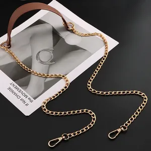 Gold chain shoulder strap with brown PU leather pad and metal lobster clasps for bags
