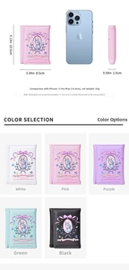 Detailed size comparison of five colorful cute rabbit trifold wallets with phone