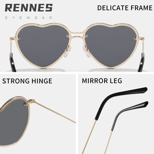 Retro heart-shaped sunglasses with metal frame and dark polarized lenses for women