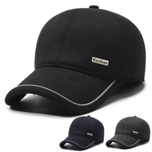 Men Winter Baseball Cap Warm Fleece Lined With Foldable Earflaps Woolen Peaked Hat Adjustable Metal Buckle Reflective Edge