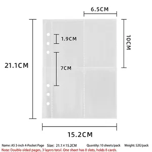 A5 transparent photo binder sleeves with 4 pockets per side for 3-inch cards