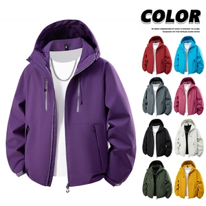 Veste à Capuche Homme Coupe-Vent Imperméable Extérieur Décontracté Multi-Poches Manteau Polyester Fermeture Éclair