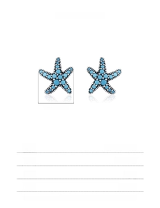 Detailed macro view of 925 silver starfish earrings with blue synthetic stone 10mm size