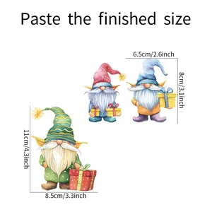 Size chart showing cartoon Christmas gnome wall decals dimensions for home decor