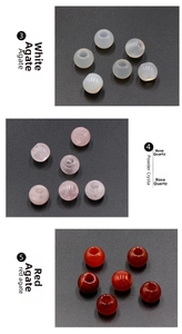 Detailed view of 12mm white agate, rose quartz, and red agate beads for jewelry making