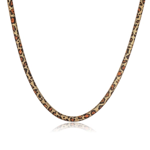 6mm gold stainless steel herringbone necklace with a leopard print texture on a white background