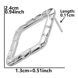 Size measurements of geometric stainless steel bamboo texture hoop earrings in silver