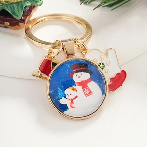 Porte-clés en Métal Alliage Thème de Noël Père Noël Bonhomme de Neige Pendentif Émail Anneau de Clé Décoration de Sac Cadeau