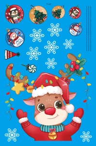 Detailed Christmas window stickers with reindeer, snowflakes, and festive Merry Christmas motif