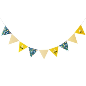 Guirlande de fanions triangulaires à motifs floraux et carreaux jaune et bleu déco ins