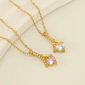 Elegant Pendant Necklace Stainless Steel 18K Gold Plated Zircon Inlaid Flowing Design Minimalist Jewelry For Women Shiny