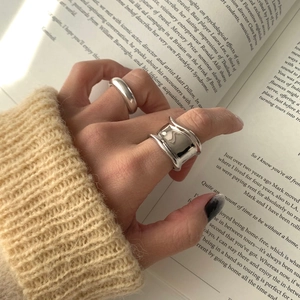 Minimalist Irregular Wide 925 Sterling Silver Open Adjustable Ring Geometric Statement Jewelry Women