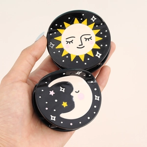 Round Hair Claw Acetate Sun Moon Star Pattern Vintage Cartoon Style Strong Hold Hair Clip For Women
