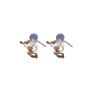 Boucles d'oreilles artisanales avec clous bleus et perles de riz en acrylique coloré