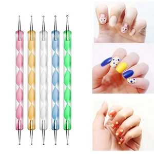 5-piece double-ended nail dotting tool set with colorful acrylic spiral handles