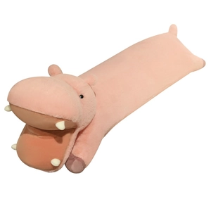Pink cartoon hippo plush long pillow soft stuffed animal doll toy for girls